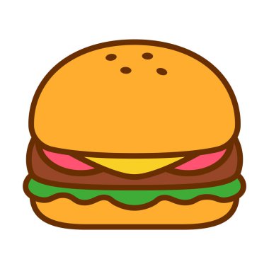 Karikatür Burger simgesi beyaz arka planda Izole