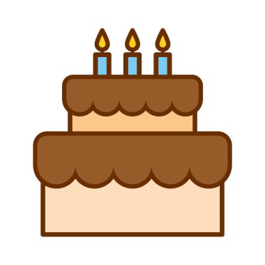 Karikatür sevimli Doğum günü kek simgesi beyaz arka planda Izole