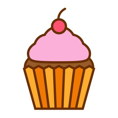 Karikatür sevimli Cupcake simge beyaz arka planda Izole