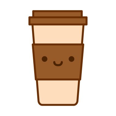 Karikatür sevimli kahve fincan simgesi beyaz arka planda Izole