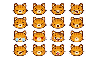 Sevimli karikatür kedi simgeler Izole set