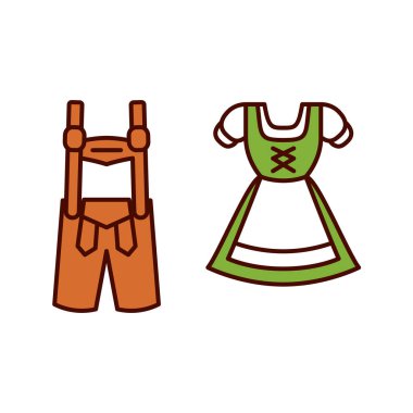 Karikatür Dirndl ve lederhosen emoji simge Izole