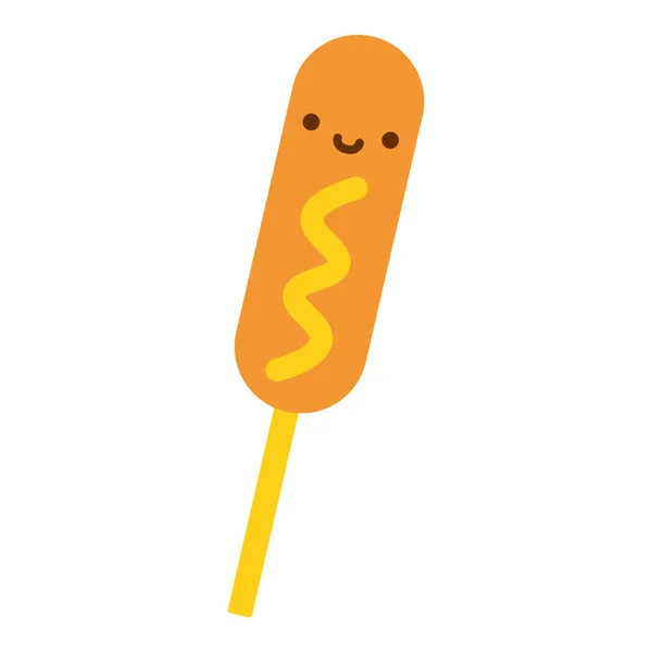 Cartoon Cute Corndog Icona isolato su sfondo bianco — Vettoriale Stock