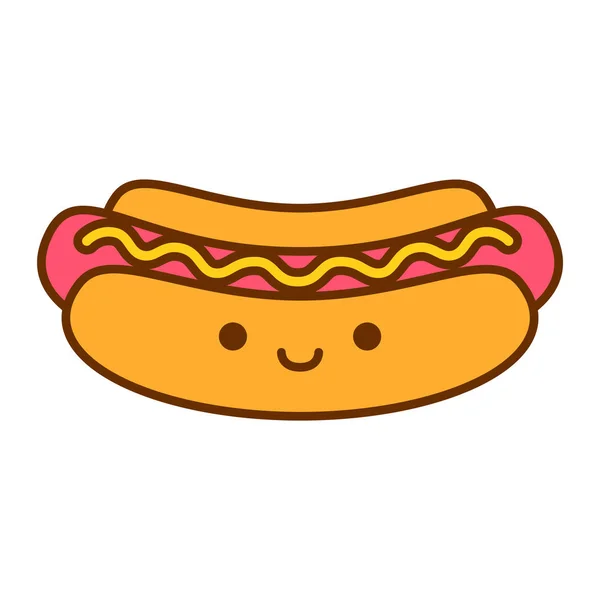 Cartoon Cute Hot Dog Icona isolato su sfondo bianco — Vettoriale Stock
