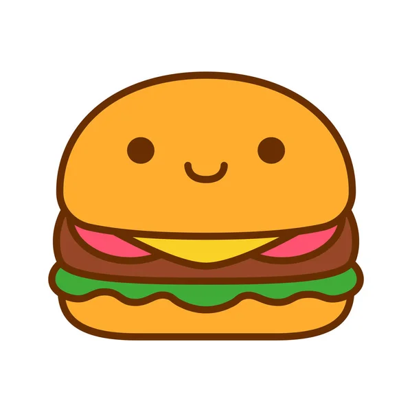 Cartoon Cute Burger Icon Isolated On White Background — Stock Vector