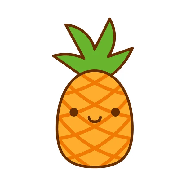 Cartoon cute ananas icoon geïsoleerd op witte achtergrond — Stockvector