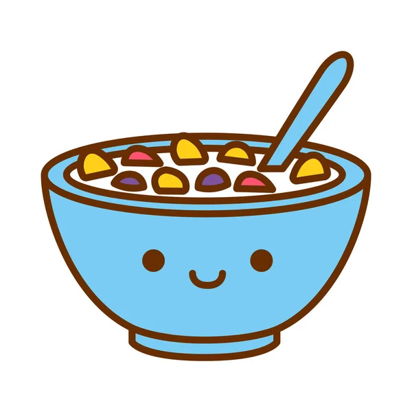 Dibujos animados lindo tazón de cereal icono aislado sobre fondo blanco — Vector de stock