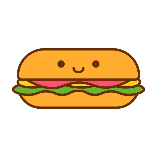 Icono de sándwich lindo de dibujos animados aislado sobre fondo blanco — Archivo Imágenes Vectoriales