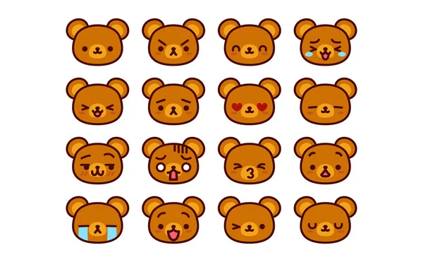 Uppsättning söta tecknad Bear ikoner isolerade — Stock vektor
