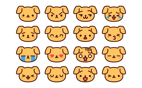 Conjunto de ícones bonitos dos desenhos animados cão isolado — Vetor de Stock