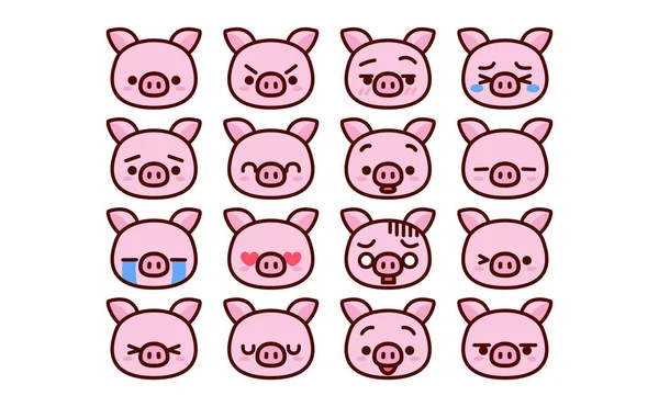 Zestaw cute Cartoon Pig ikony izolowane — Wektor stockowy