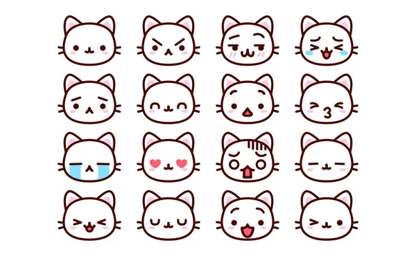 Conjunto de iconos lindos gato de dibujos animados aislados — Vector de stock