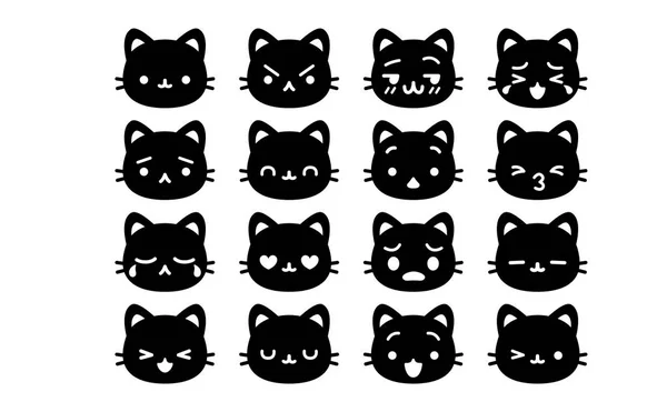 Set Of Cute Cartoon Cat Icons Isolated — Stock Vector