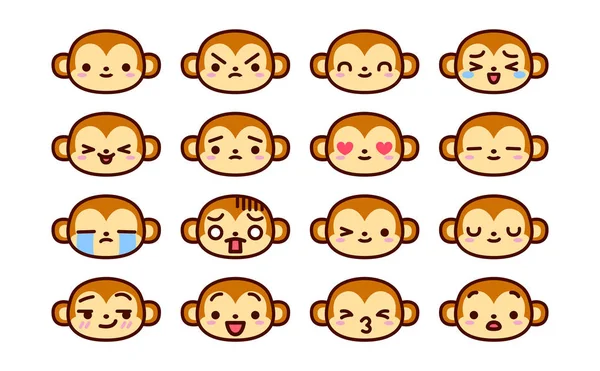 Conjunto de ícones bonitos do macaco dos desenhos animados isolados — Vetor de Stock