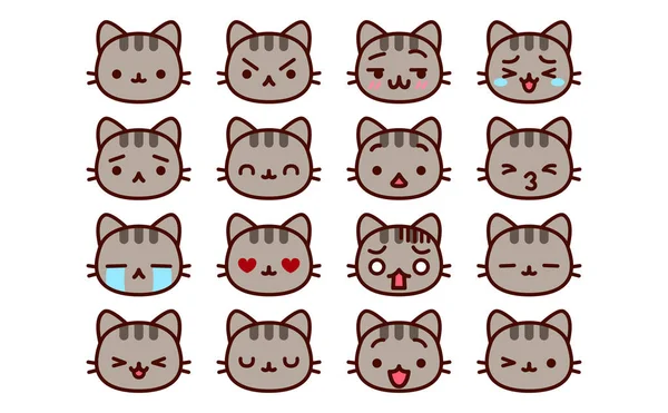 고립 된 귀여운 만화 고양이 아이콘 세트 — 스톡 벡터