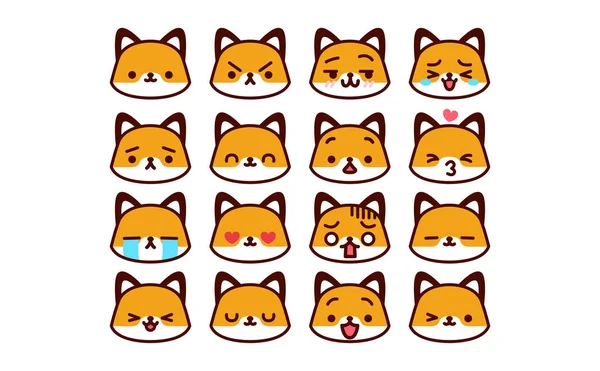 Set di icone di gatto del fumetto carino isolato — Vettoriale Stock