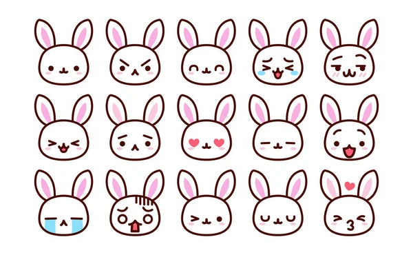 Set Of Cute Cartoon Rabbit Icons Isolated — Stock Vector