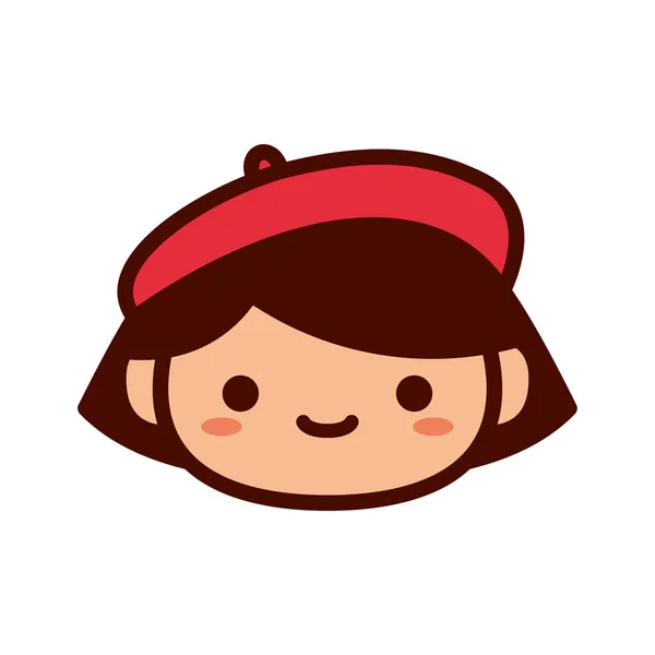 Κορίτσι κινουμένων σχεδίων με μπερέ emoji εικονίδιο απομονωμένη — Διανυσματικό Αρχείο