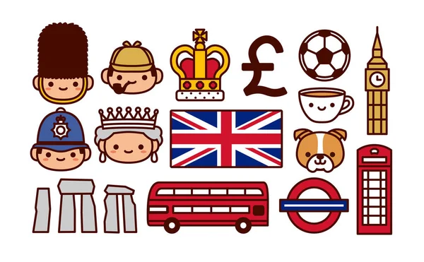 Set Of England Cartoon Icons Isolated — Stock Vector