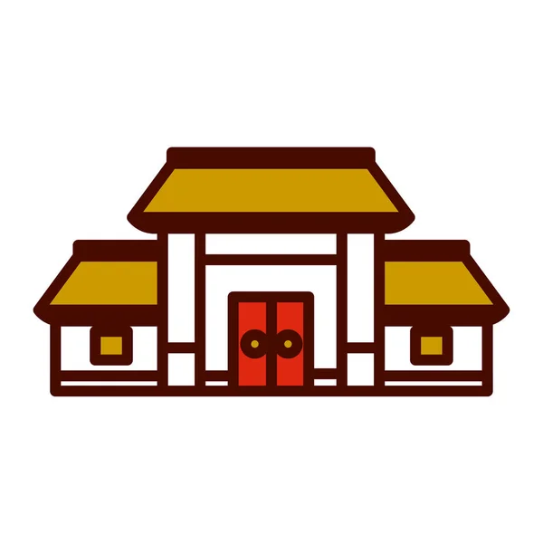 Dessin animé Maison chinoise traditionnelle Emoji Icône Isolé — Image vectorielle