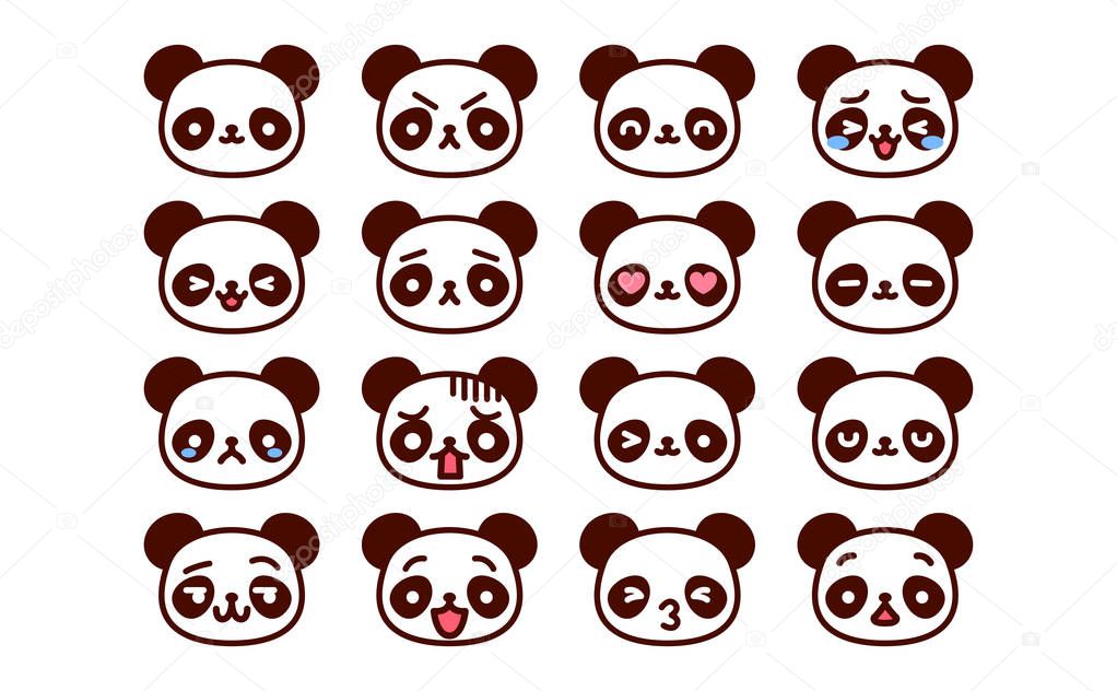 Vector Set Of Cute Cartoon Panda Icons Isolated