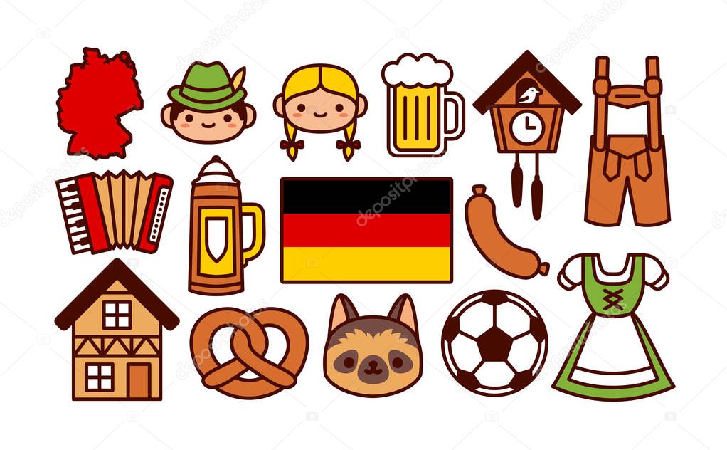 Set Of Germany Cartoon Icons Isolated