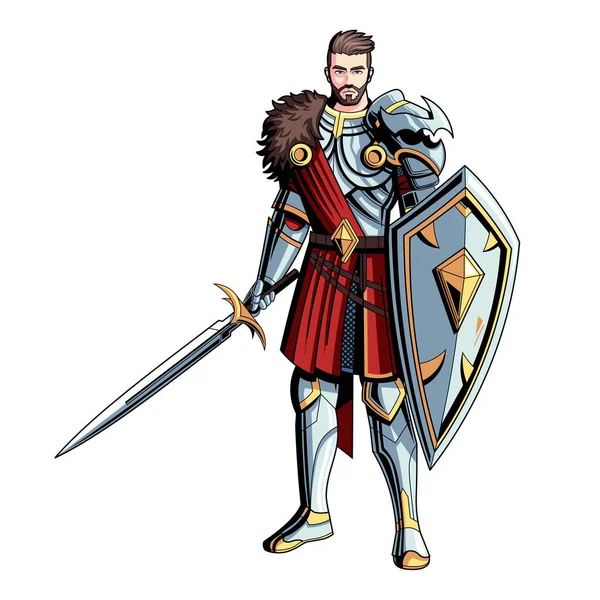 Geïsoleerde middeleeuwse krijger — Stockvector