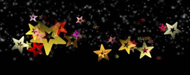 Kar taneleri ve yıldızlarla muhteşem Noel panorama tasarımı çizimi