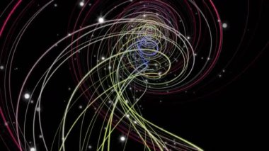 Çizgili nesne ve ağır çekimde parçacıklarla fantastik video animasyonu, 4096x2304 döngü 4K