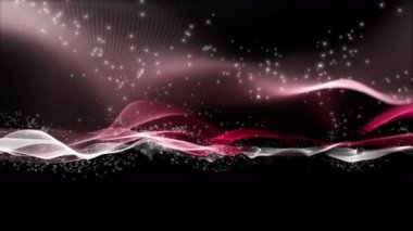 Dalga nesnesi ve yavaş çekimde parlayan parçacıklar ile fütüristik video animasyonu, 4096x2304 döngü 4k