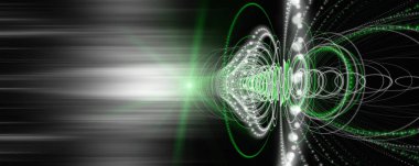 Fütüristik eko partikül panorama arka plan tasarımı illüstrasyon 