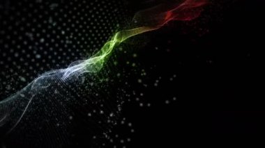 Dalga ve parçacıklar ile fütüristik video animasyon yavaş hareket, 4096x2304 döngü 4k