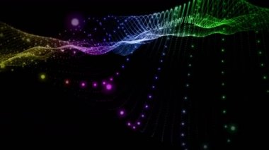 Dalga ve parçacıklar ile fütüristik video animasyon yavaş hareket, 4096x2304 döngü 4k