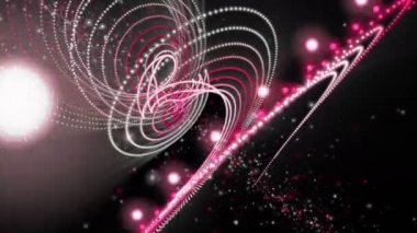 Şerit nesne ve yavaş çekimde titreşen parçacıklar ile fütüristik video animasyon, 4096x2304 döngü 4k