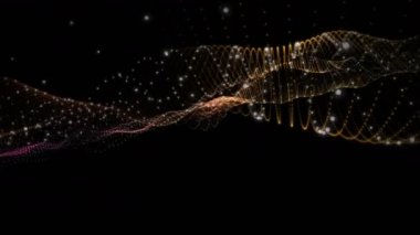 Dalga ve parçacıklar ile fütüristik video animasyon yavaş hareket, 4096x2304 döngü 4k