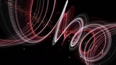 Şerit nesne ve yavaş çekimde titreşen parçacıklar ile fütüristik video animasyon, 4096x2304 döngü 4k