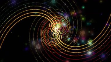 Şerit nesne ve yavaş çekimde titreşen parçacıklar ile fütüristik video animasyon, 4096x2304 döngü 4k