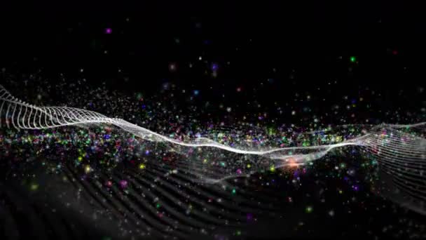 Futuristische Videoanimation Mit Wellenobjekt Und Flackernden Teilchen Zeitlupe 4096X2304 Loop — Stockvideo