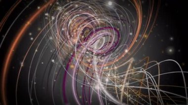 Şerit nesne ve yavaş çekimde titreşen parçacıklar ile fütüristik video animasyon, 4096x2304 döngü 4k