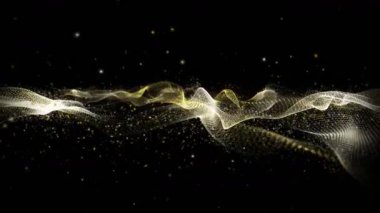 Dalga nesnesi ve parıldayan parçacıklarla gelecek video animasyonu, 4096x2304 döngü 4K