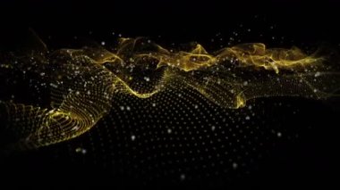 Dalga nesnesi ve parıldayan parçacıklarla gelecek video animasyonu, 4096x2304 döngü 4K