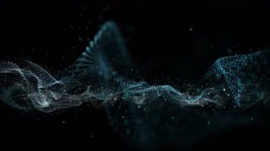 Dalga nesnesi ve parıldayan parçacıklarla gelecek video animasyonu, 4096x2304 döngü 4K