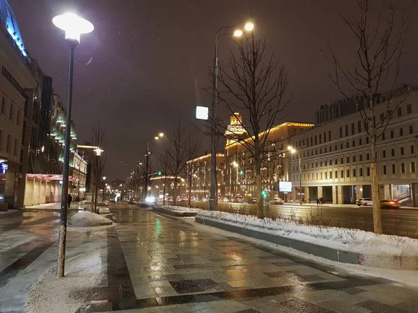 Noční Zimní Nové Let Moskva Sadového Okruhu Ulice Poblíž Sukharevskaya — Stock fotografie