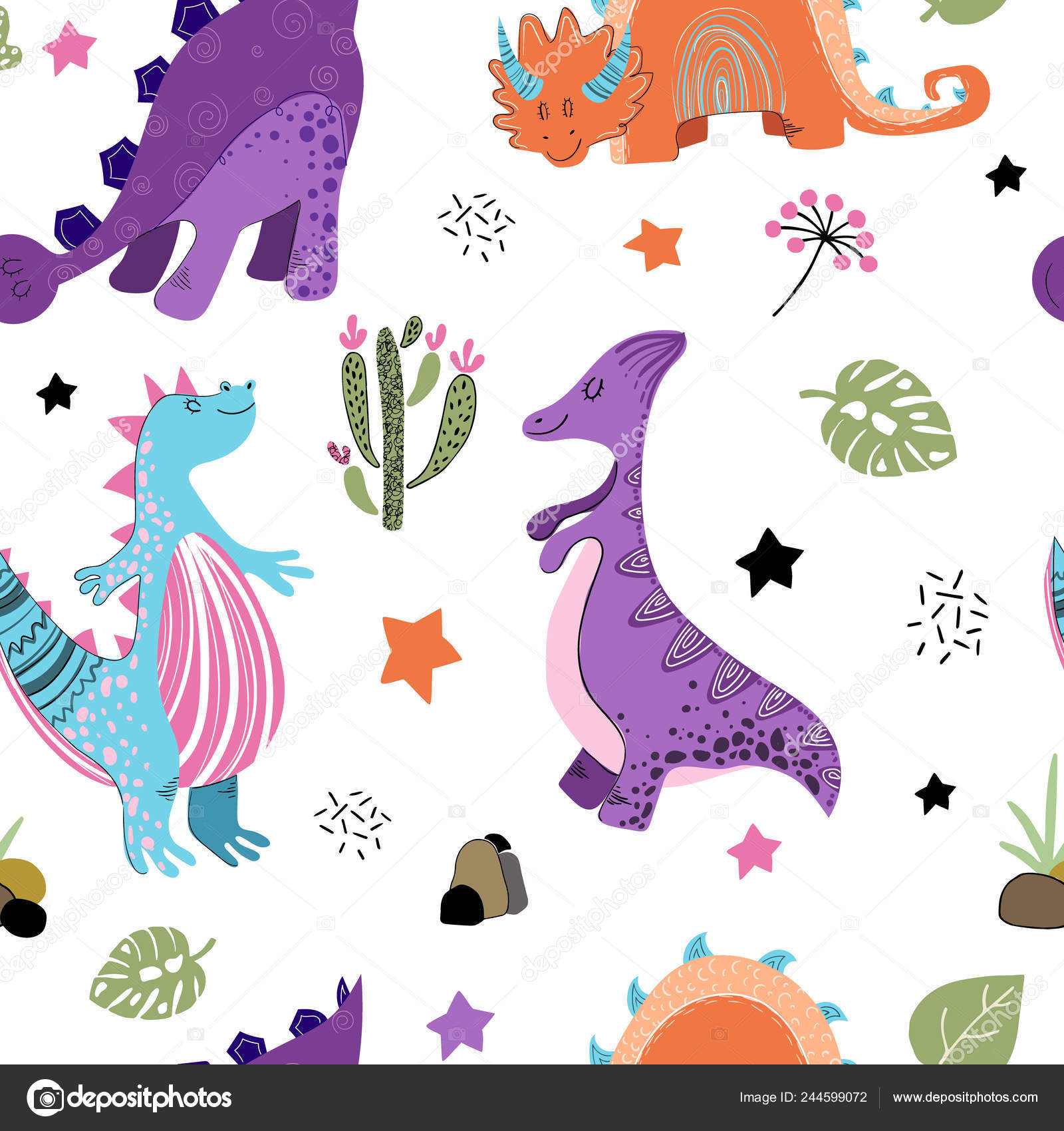 Schattige Cartoon Dino Stockvector C Sunniwa 244599072