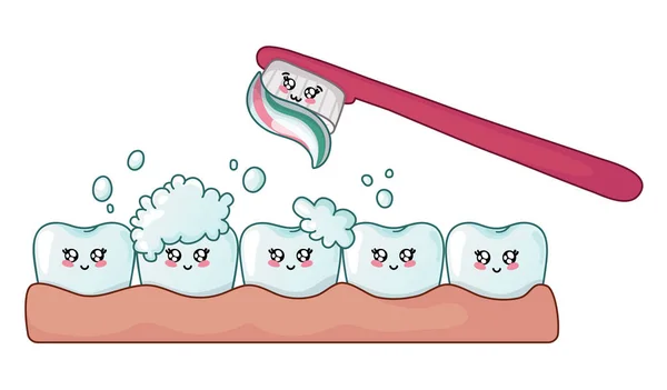 Cuidado dental kawaii — Archivo Imágenes Vectoriales