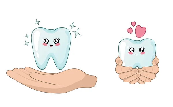 Cuidado dental kawaii — Archivo Imágenes Vectoriales