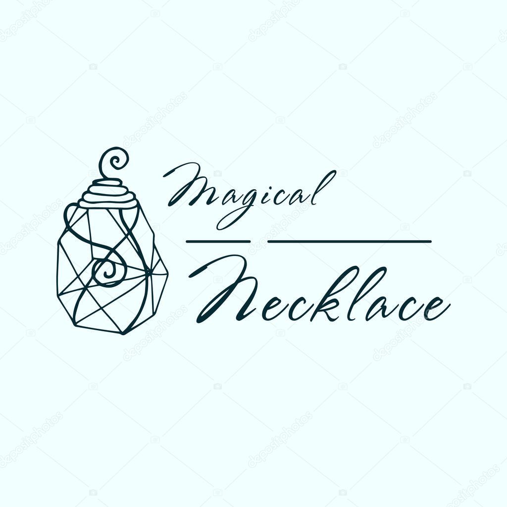 Logo for a jewelry company or store with outline crystal or diamond, precious stone, gem and text - company name - vector illustration for cards, business identity