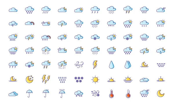 Väder linje fylld färg ikoner — Stock vektor