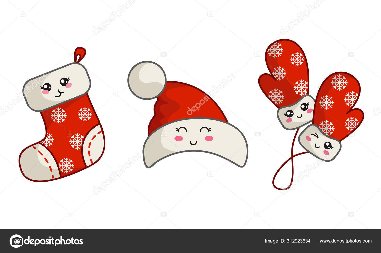 Vetores de Árvore De Natal Kawaii Dos Desenhos Animados Com Cara