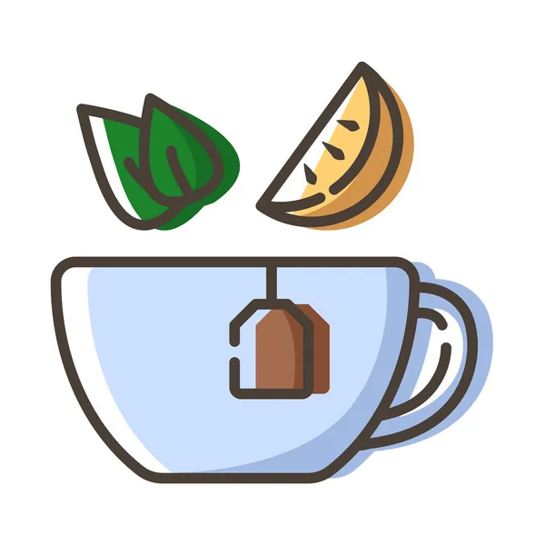 Herbata kawy zarys kolorów ikony — Wektor stockowy